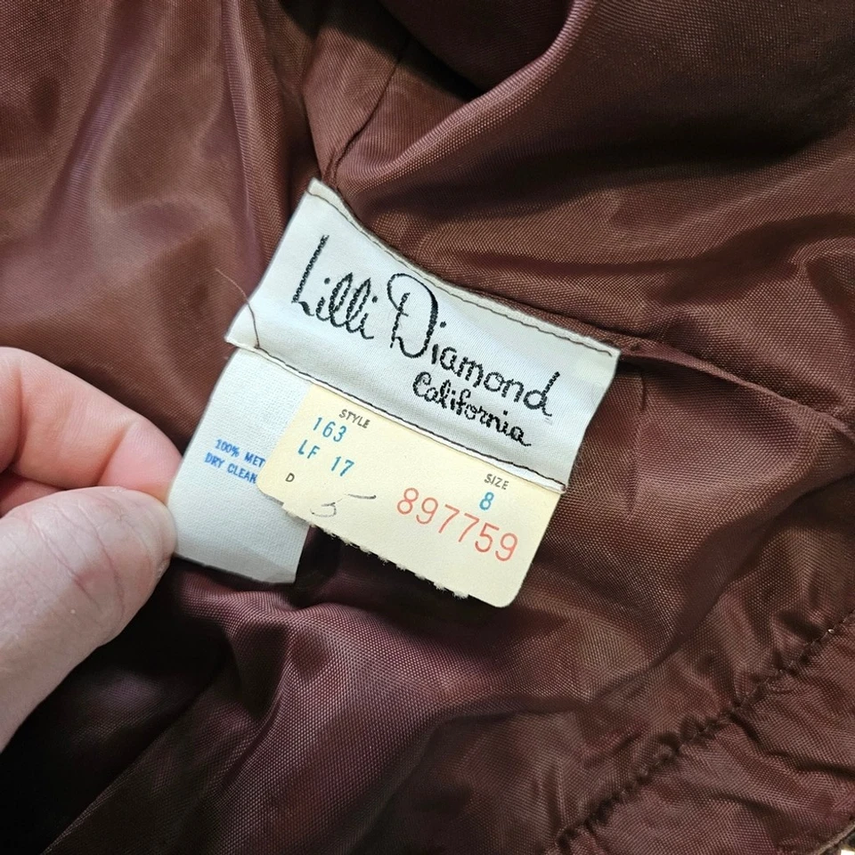 复古 70 年代 LILLI 钻石夹克棕色亮片 8 码 — 第 3/4 张图片
