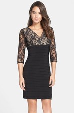 Adrianna Papell Lace Bodice Banded Sheath Dress Sz 8P Black