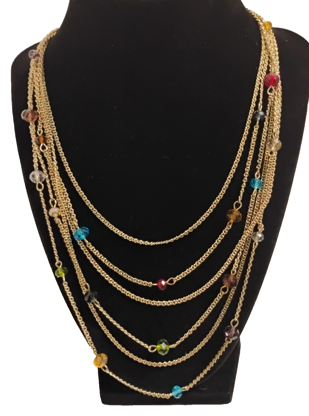 Charter Club 6 Strands Multi Color Crystal Gold Tone Necklace