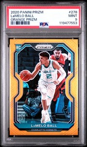 2020 PANINI PRIZM LAMELO BALL ORANGE /49 #278 PSA 9 ROOKIE