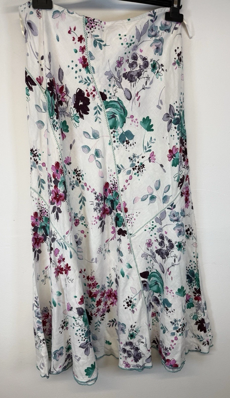 Per Una Skirt Purple Green Floral 100% Linen Unlined Flared Maxi UK 12 S