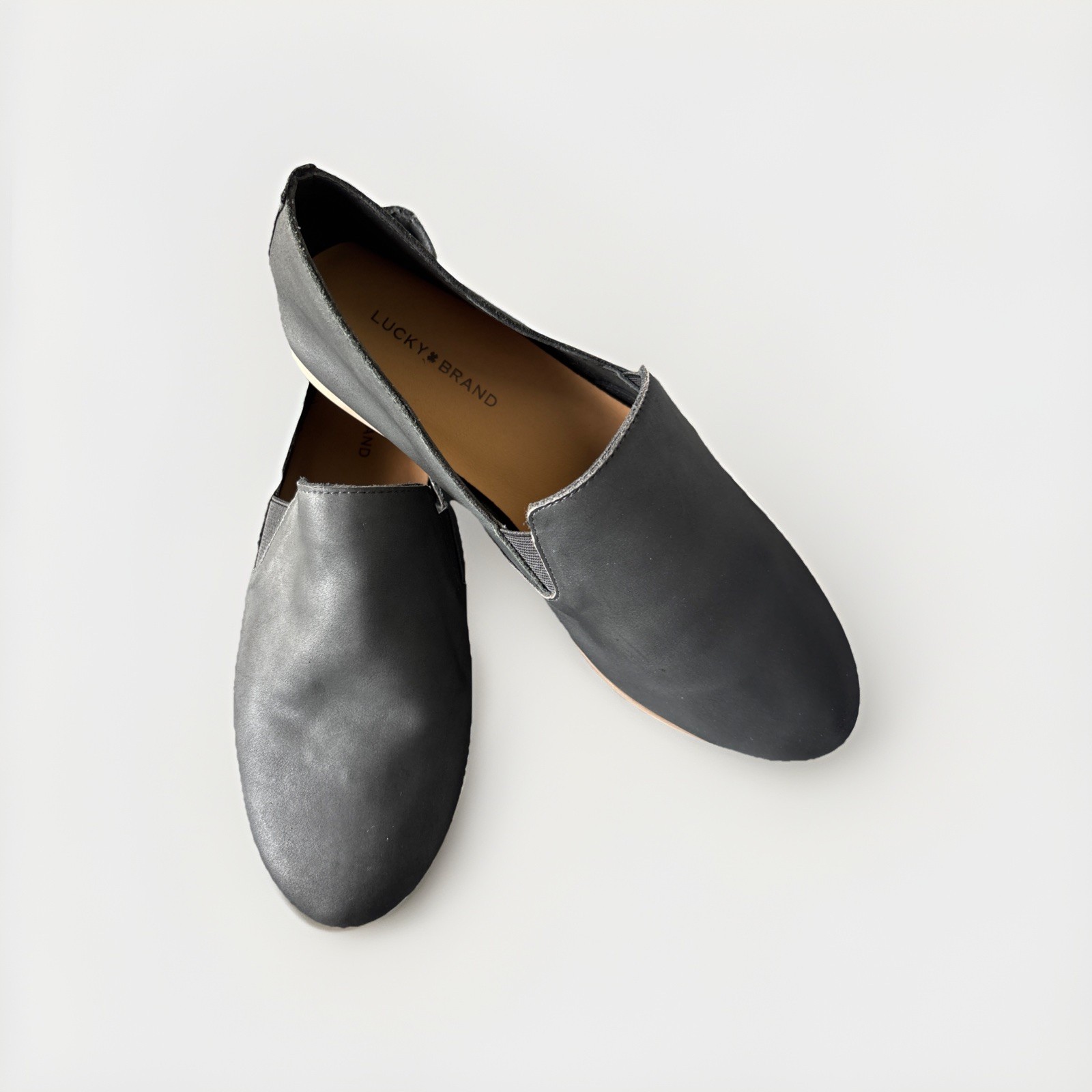Lucky Brand Charsa 2 Flats Loafers Size 8 Black Leather Slip-On Shoes