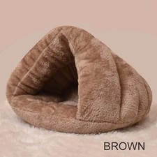 Warm Plush Cat Bed Semi Enclosed Kitten Sleeping Nest Velvet Brown L