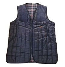 Vintage Barbour Hunting Shooting Gilet Vest Bodywarmer Navy Blue Suede Patches