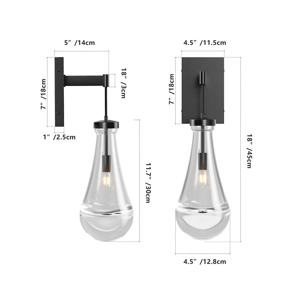 2 Pack LED Modern Wall Light Black Raindrop Clear Glass indoor Sconce Fixture UL - Image 2 of 4