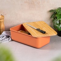 Bremermann Brotkasten Set Rotbraun Mit Bambus-Deckel, Schneidebrett & Brotkorb