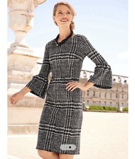 Talbots Bell Sleeve Gala Glen Houndstooth Plaid Sheath Dress 12 Stretch Career