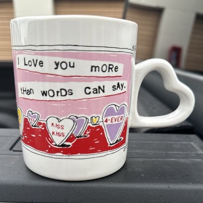 Shoebox Hallmark I Love You More Than Words Can Say Mug Candy Heart Handle Kiss