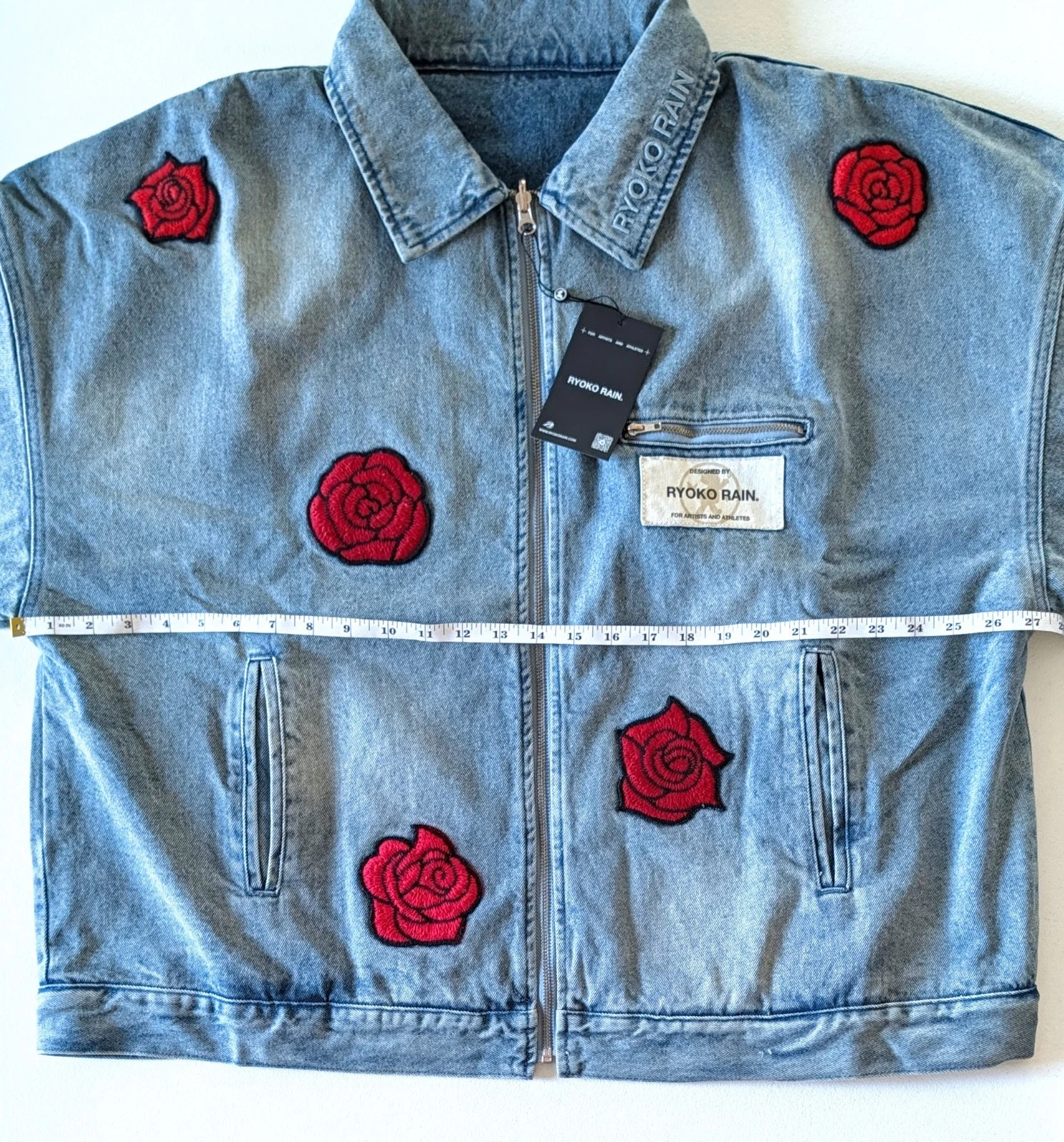 Ryoko Rain Reversible Rose Denim Work Jacket Faded Blue Embroidered Unisex XL - product detail image 5