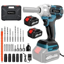 Cordless Power Impact Wrench Brushless Rattle Gun Drill Tool Socket w/ 2 Battery