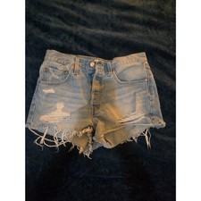 Levi s 501 Original Women s Distressed Denim Shorts Light Wash Cutoff Raw Hem