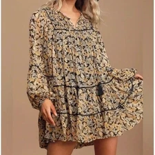 Free People Boho Mini Dress S Balloon Sleeve Sheer Tiered Fairycore Indie Sleaze