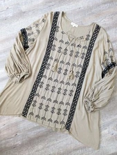 Angel Heart Boutique 2XL Mocha Embroidered Tunic Top Bohemian Whimsygoth Fairy