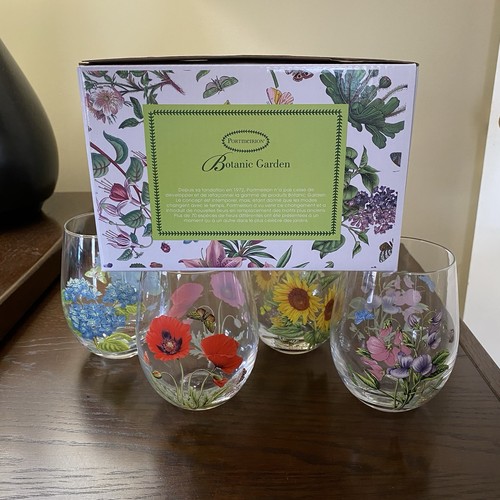 NEU UND VERPACKT Portmeirion stiellose Weingläser Botanischer Garten ~ 4er Set Blumen klar - Bild 9 von 14