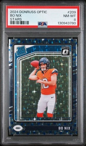2024 Panini Donruss Optic Bo Nix #209 Stars Prizm Rated Rookie PSA 8 Broncos