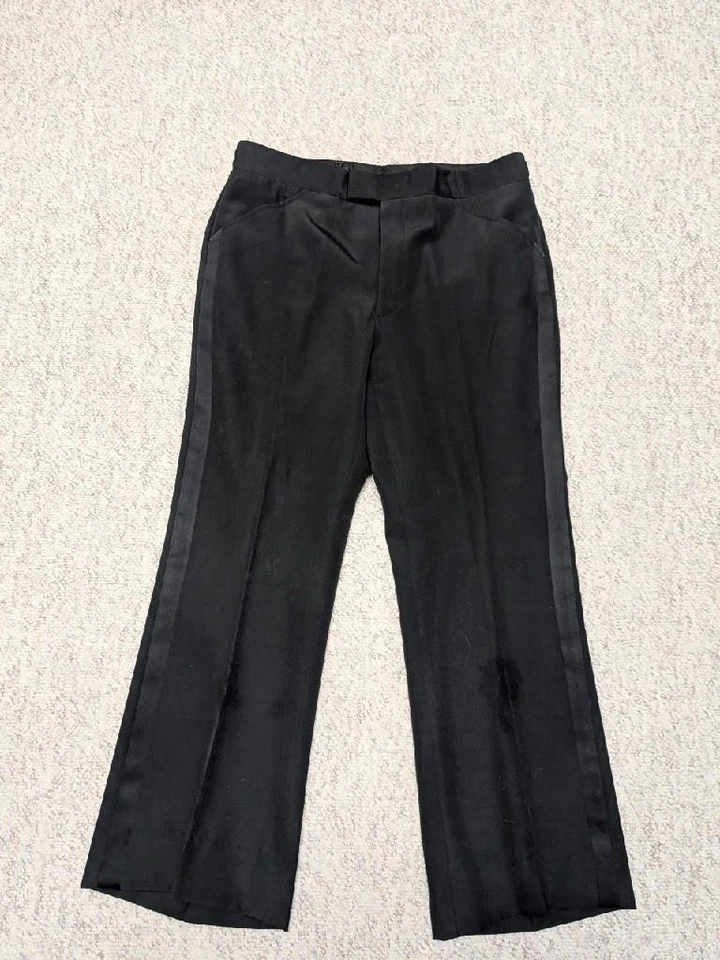 Esmoquin vintage de los años 70 hecho en EE. UU. negro 40S 34x30 formal solapa ancha pierna acampanada Foto 4 de 4