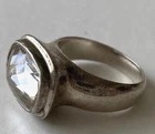 Vintage 925 Silver Cushion Cut Clear Faceted Glass Ring Size 7 Approx 8 grams