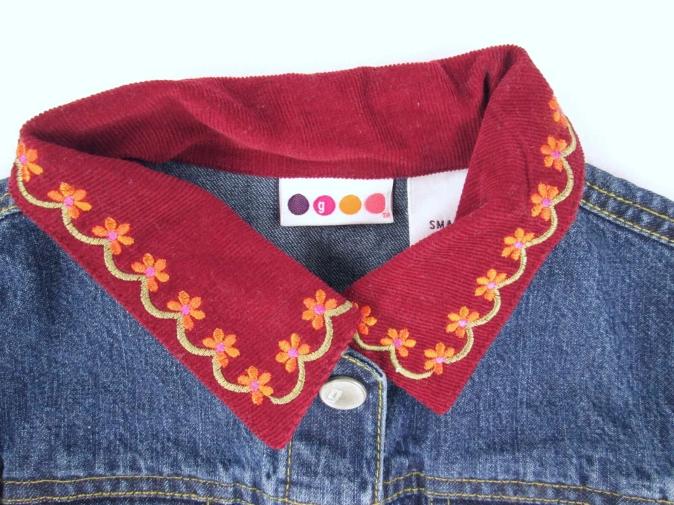 De colección Y2K Gymboree Niña Talla 4 Denim Jean Chaqueta Sombrero Calcetín Flor Terciopelo Cinta Foto 3 de 4