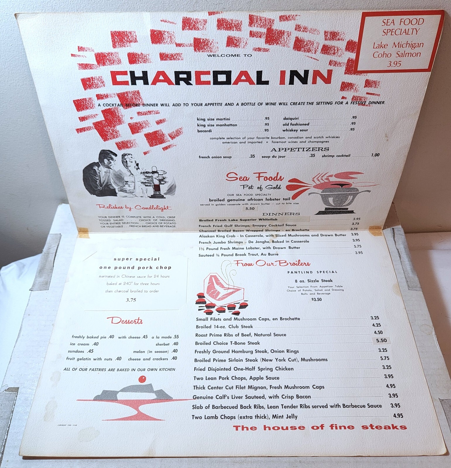 1968 Charcoal Inn Pantlind Hotel restaurant menu Grand Rapids, Michigan
