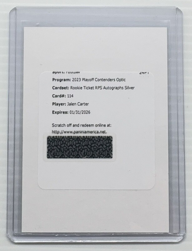 2023 Contenders Optic Jalen Carter Silver Prizm Rookie Ticket Auto #114