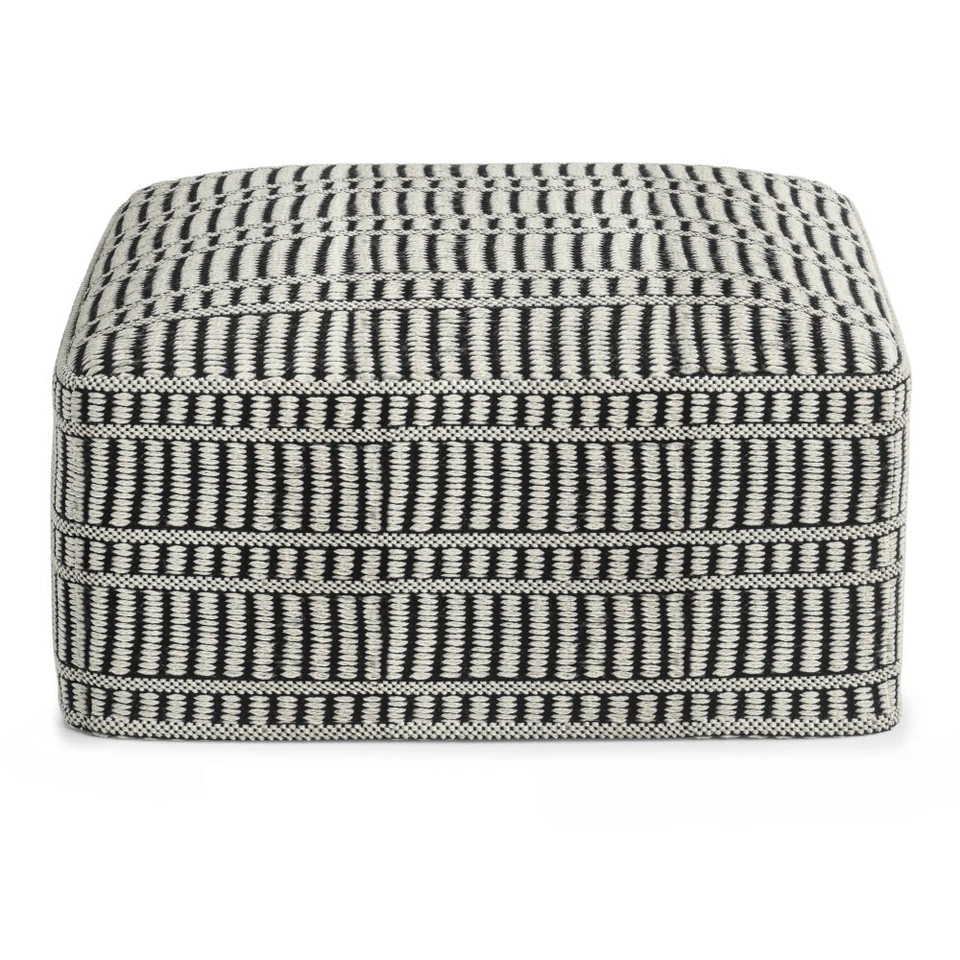 Safford Square Woven Outdoor/Indoor Pouf in Black and White - Image 3 of 4