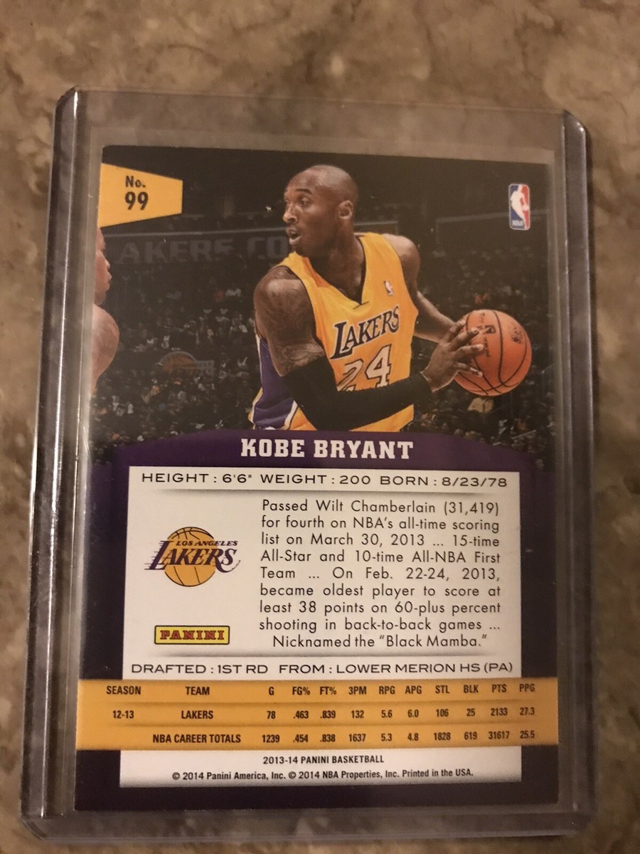 Kobe Bryant Panini Card 2013-2014 Los Angeles Lakers Card No Kobe Bryant Panini Card 2013-2014 Los Angeles Lakers Card No