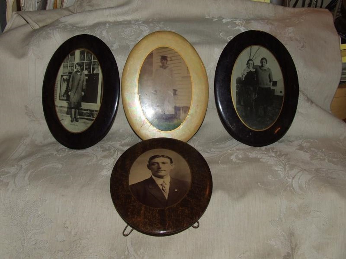 4 Antique 1920s Oval Celluloid Framed Photographs Instant 