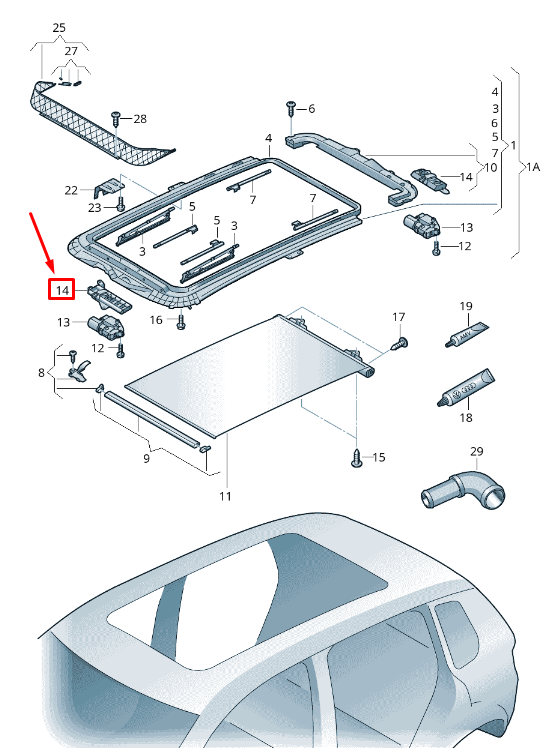 New SKODA SUPERB MK2 3T Sliding Roof Motor Hardware Kit 1K9898302