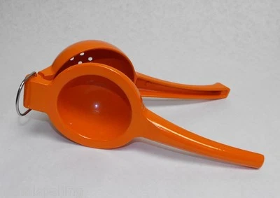 WINCO Orange Enamel Craft Cocktail Hand Held ORANGE SQUEEZER PRESS Juicer