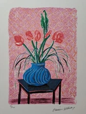 David Hockney Signed - Amaryllis in vase - Certificate SPADEM Paris