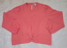Nine West Twist Front Long Sleeve Coral Pink Slit Button Back Blouse Size XL