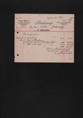 QUERFURT, Rechnung 1899, C. Schrader Kolonialwaren Tabak Zigarren-Geschäft