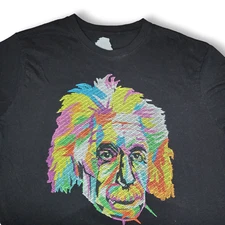 Men's Medium Albert Einstein Bio world Black Emb. Head Short Sleeve T-Shirt