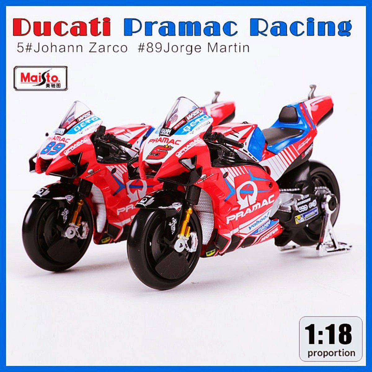 Maisto 1/18 2021 Ducati Pramac #89 Jorge Martin Motorcycle Model