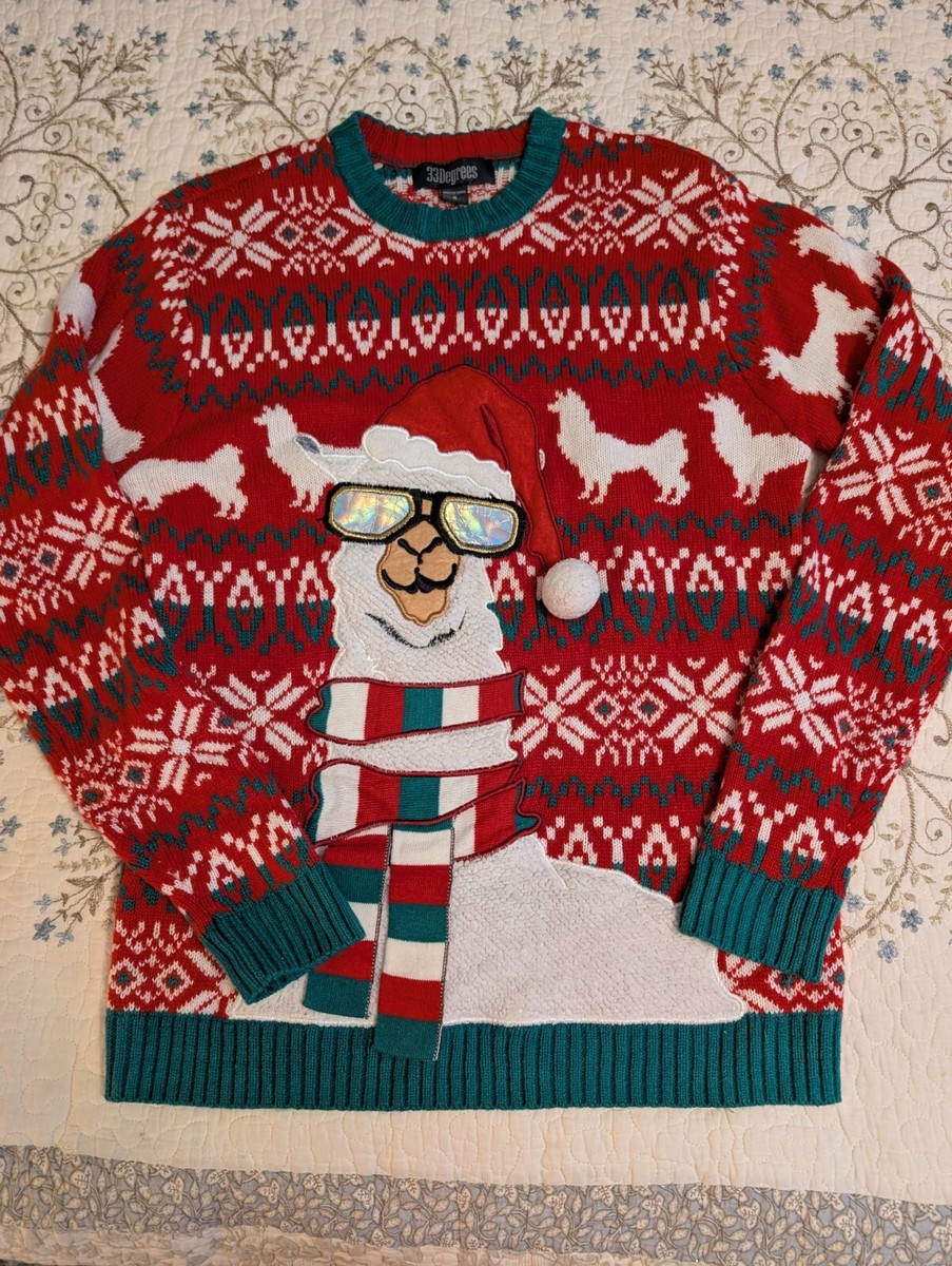 33 Degrees Unisex Ugly Christmas Sweater Multicolor Small Long