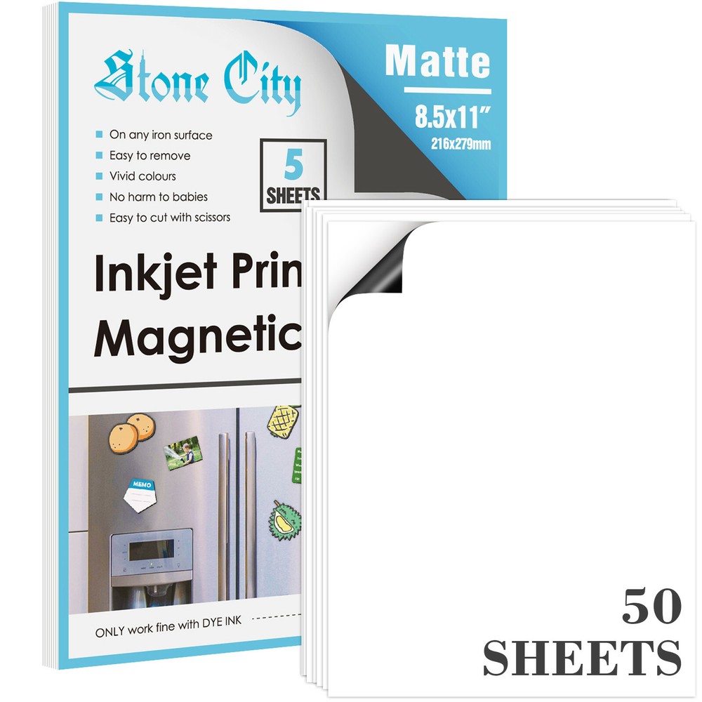 50-Sheet Printable 8.5x11 Matte Magnet Paper for Inkjet & Laser Printers  