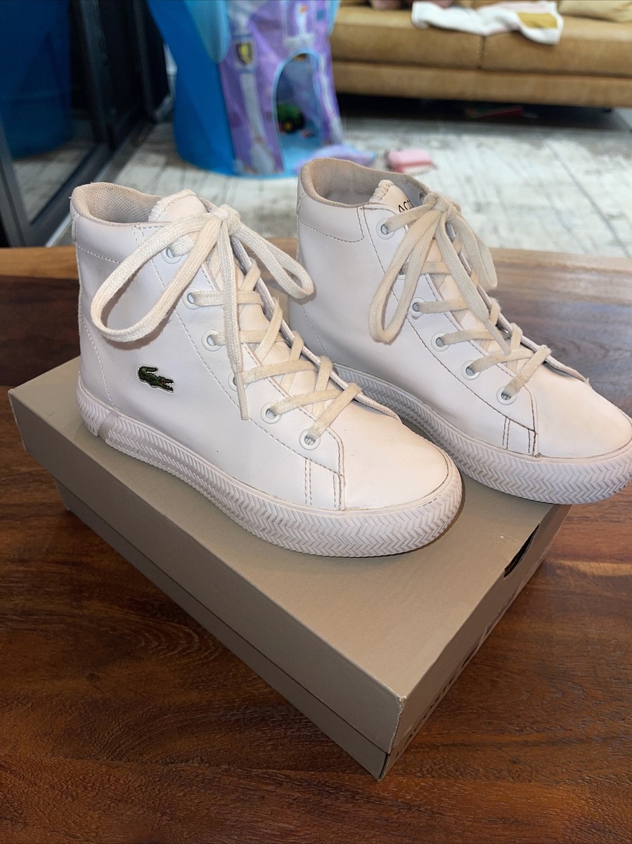 Lacoste Kids Gripshot Mid White Leather High Top Lace Up Junior Uk 11 Kids  Shoes