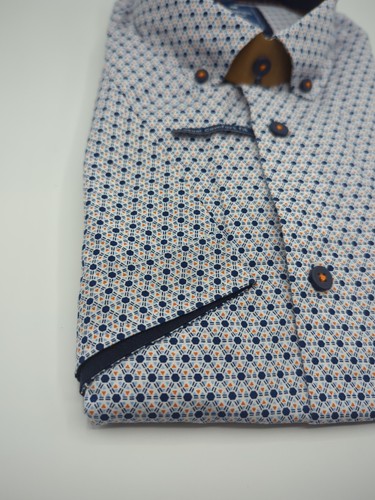 REDMOND short sleeve shirt size XL 43/44 button down collar blue pattern regular fit - Picture 3 of 5