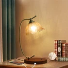 Art Table Lamp Bedroom Nightstand Desk Lamp with Glass Shade USB Charging Port