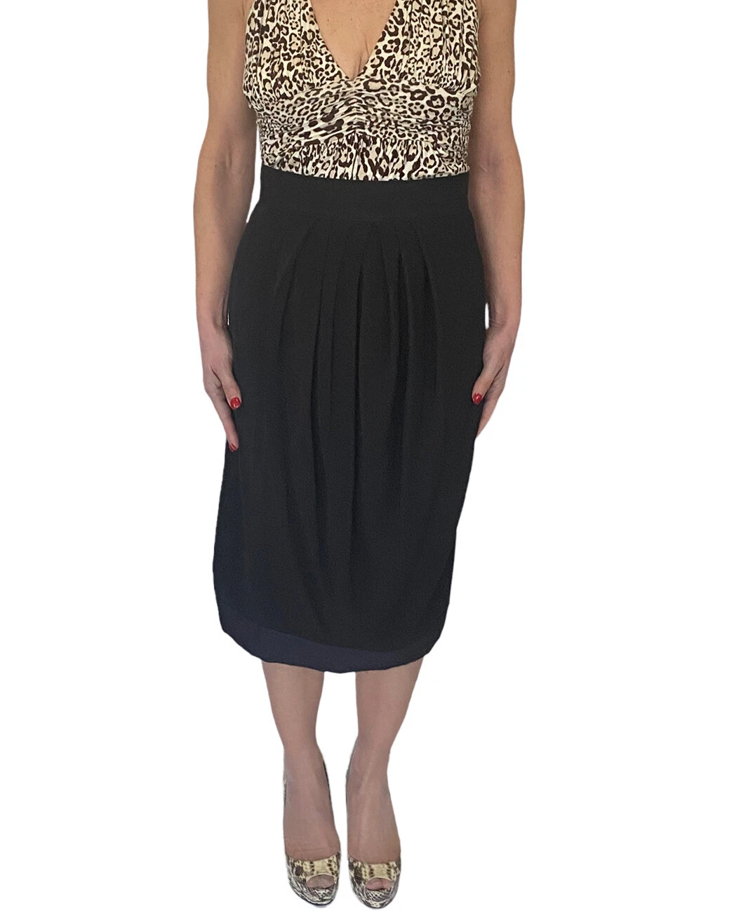 Gonna Valentino Hiver 2008 RUNWAY nera grosgrain midi plissettata taglia 6