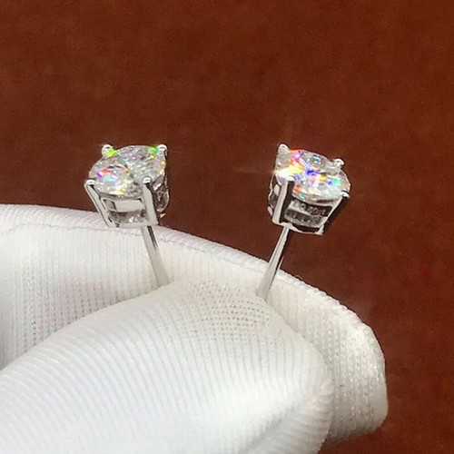1.50 Ct Round Cut Diamond Solitaire Wedding Stud Earrings 14K White Gold Finish - Picture 3 of 7