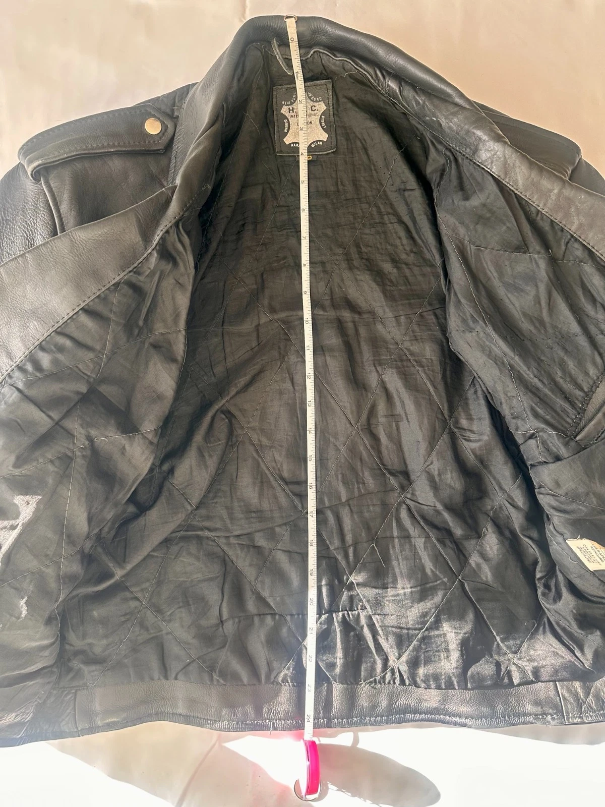 Vintage 90s Black Leather Biker Motorcycle Jacket Camden London Punk Belted HLC - product detail image 8