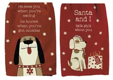 2 Primitives By Kathy Holiday Dog Towels, He Knows and Santa And I Talk