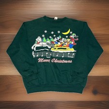 Vintage 90s Disney Mickey Merry Christmas Green Sweater