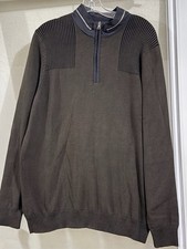 Men's Brown Quarter Zip Pullover Sweater Mock Neck Knit Top