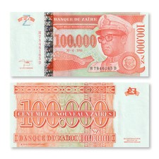 Zaire 100,000 Nouveaux Zaires, 1996, B150b, P77, UNC