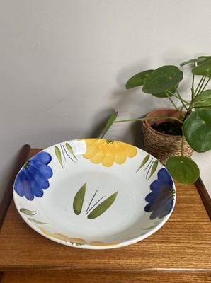 Große Pasta Serviertisch Schale La Primula Maxam blau gelb Blumen Italy Vintage