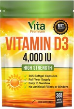 Vitamin D 4,000 IU Gel Capsules, High Strength Vitamin D3 Supplement, 365 Easy t