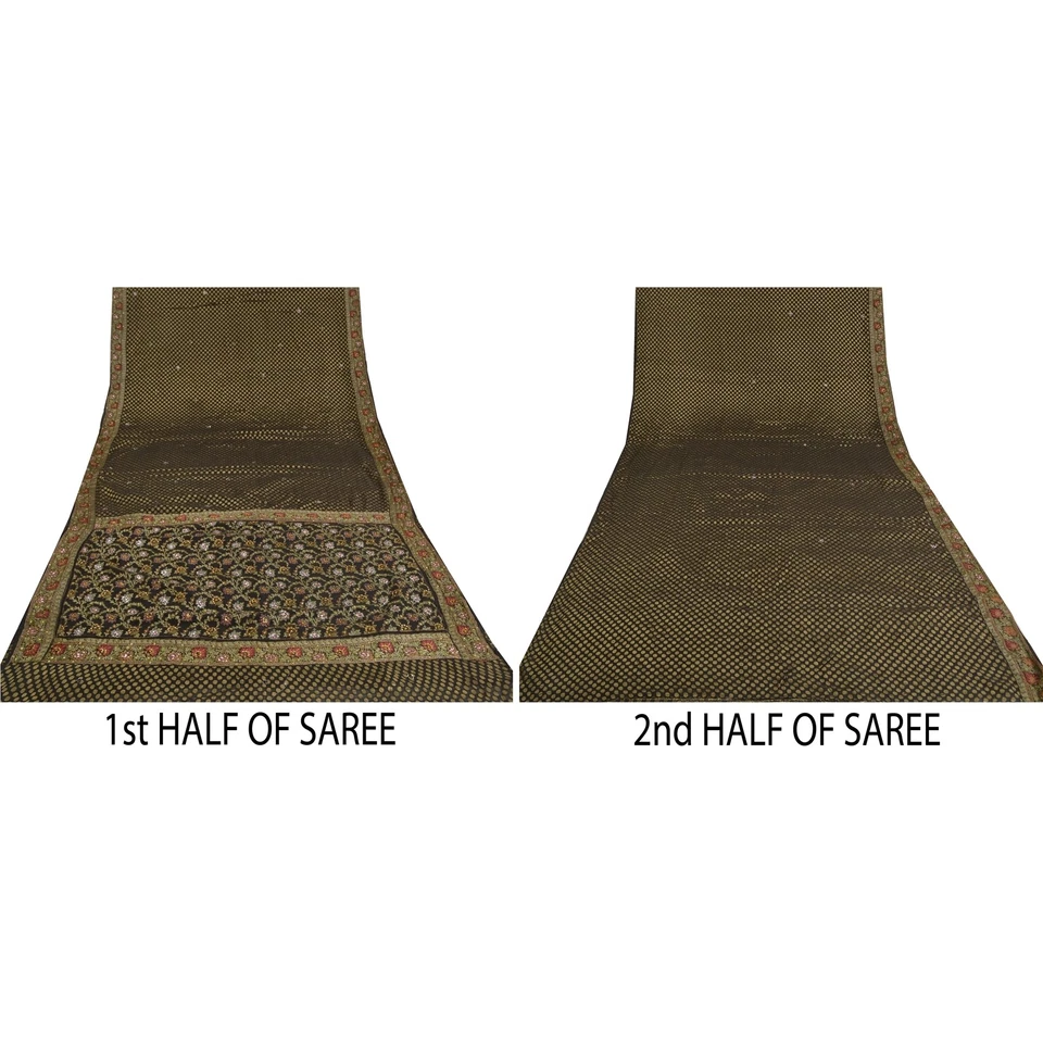 Saris negros de colección Sanskriti pura Georgette lentejuelas tejidas 5+ yardas sari  Foto 3 de 4