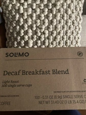 SOLIMO Breakfast Roast Decaf 100 Single Serve Pods Exp 12/2025